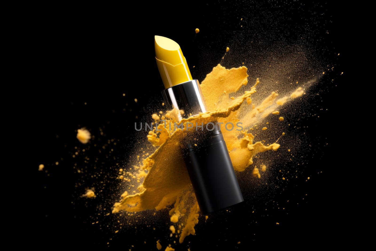 Yellow dust lipstick. Cosmetic color. Generate Ai