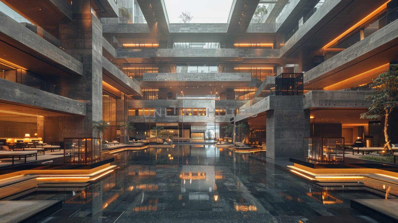 Modern Hotel Lobby Interior Design. Generative AI.