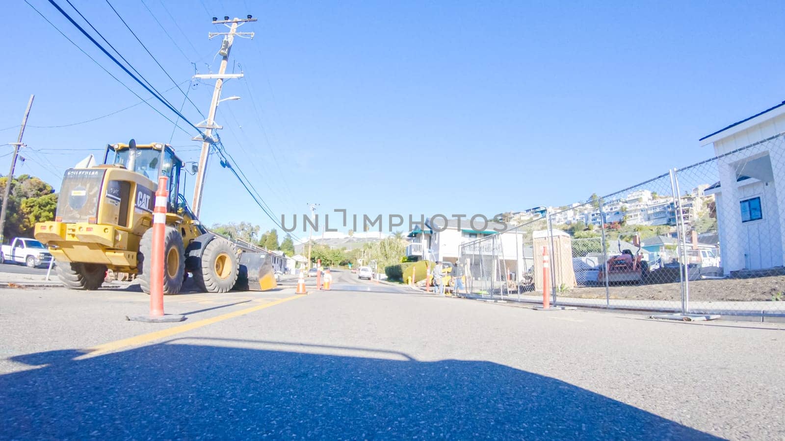 Santa Maria, California, USA-December 6, 2022-Car driving through the streets of Pismo Beach town, California during winter.