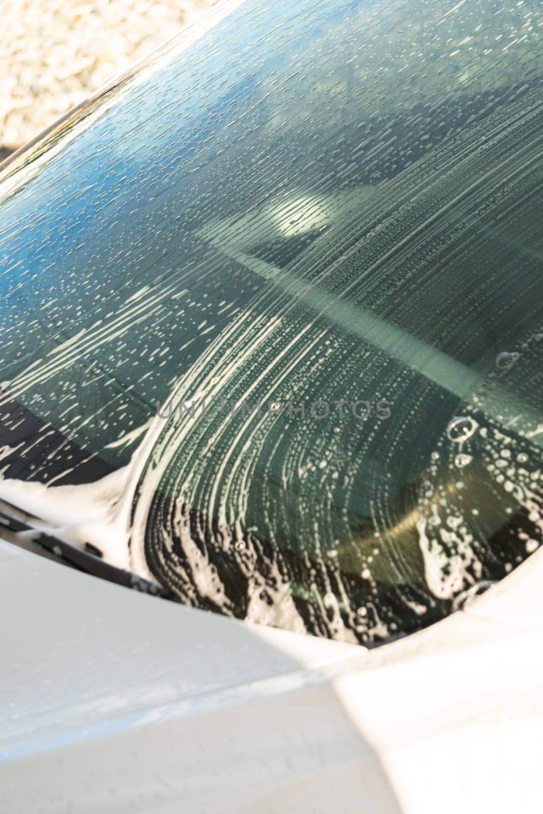 Efficiently cleaning an electric car in the comfort of a suburban driveway, combining eco-consciousness with practicality.