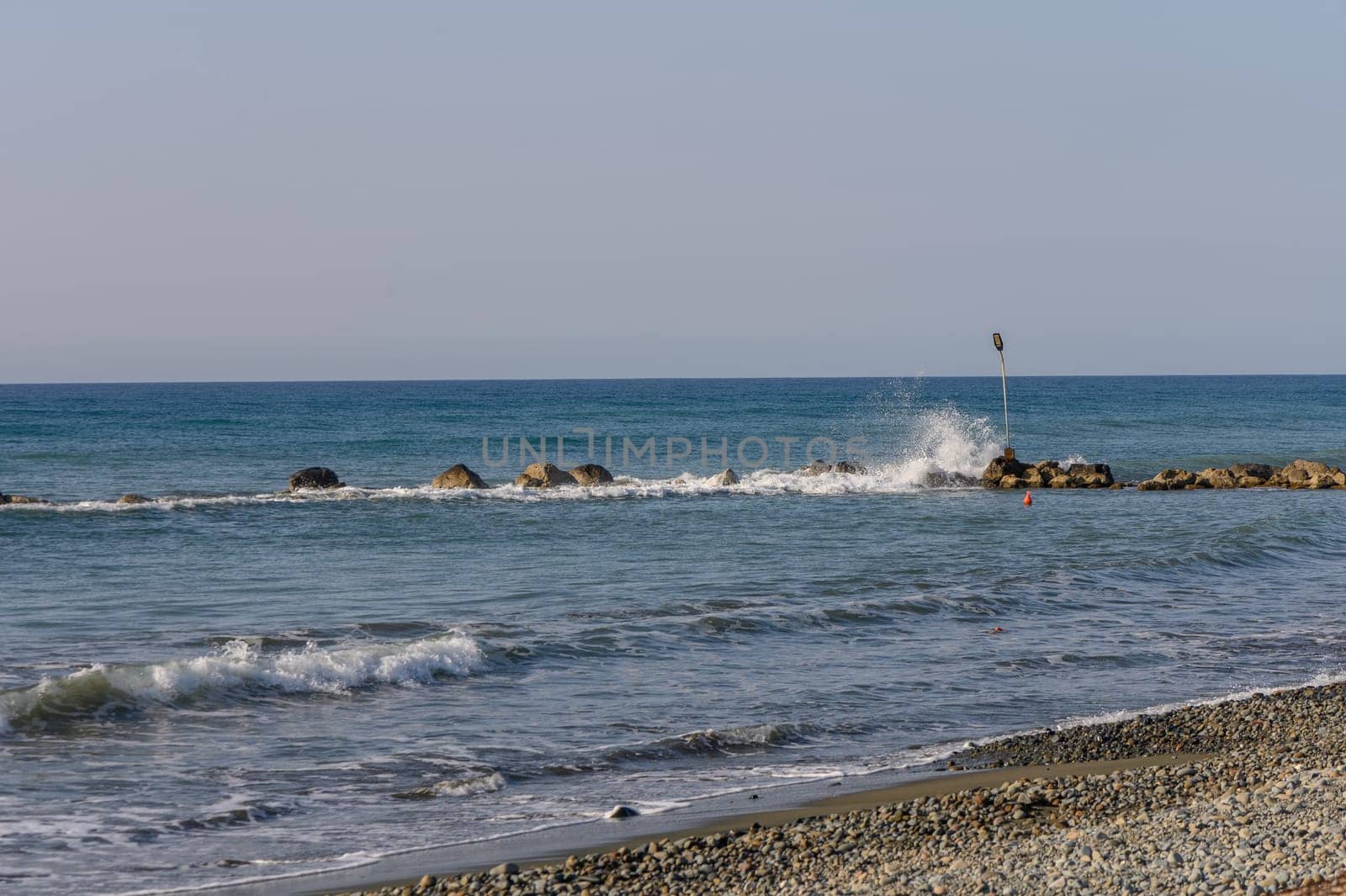 coast mediterranean sea beach waves in winter 2