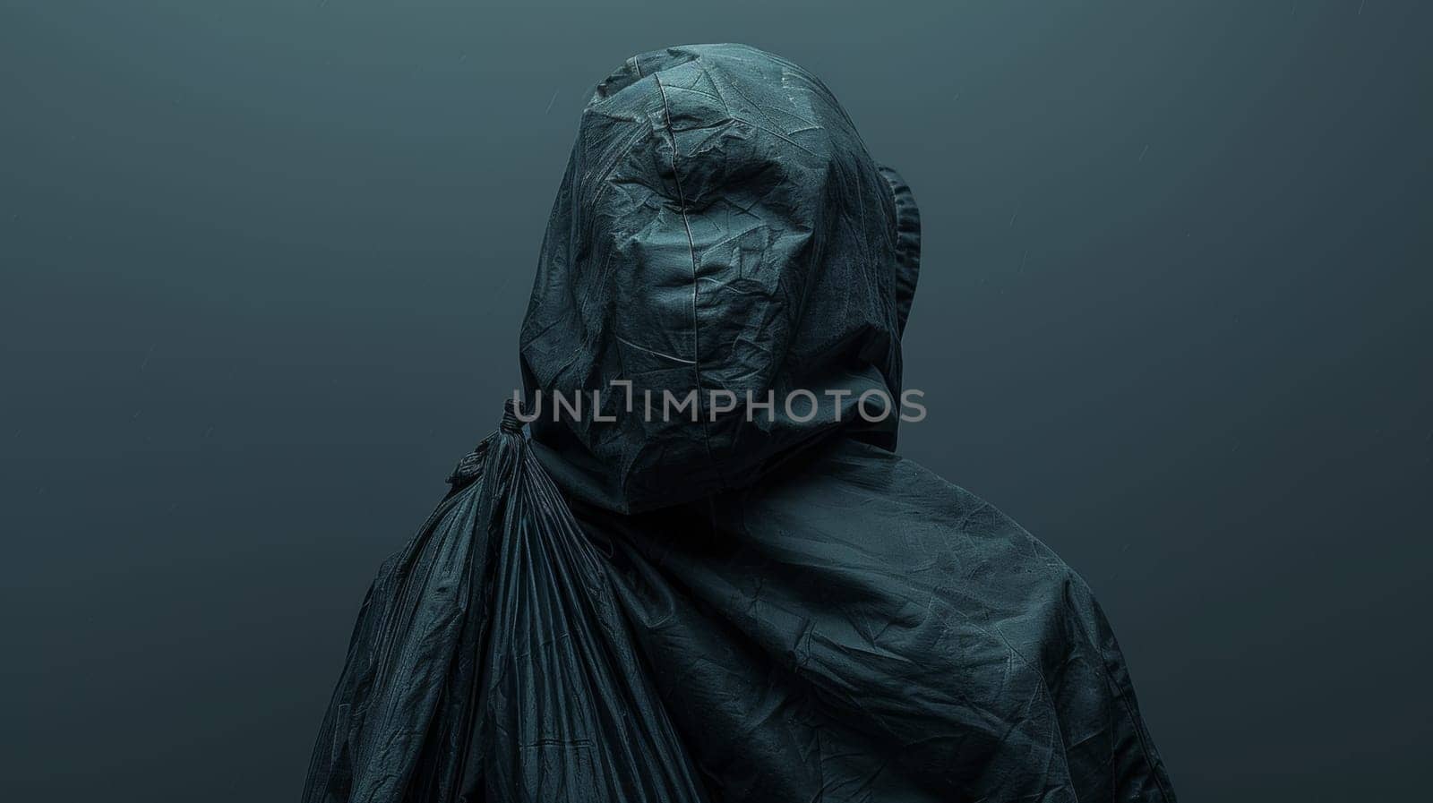 A person wearing a black cloak with an umbrella on their head, AI by starush