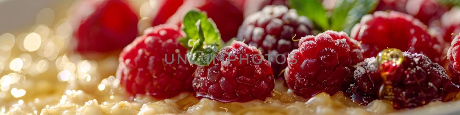A close up of a bowl filled with raspberries and other berries, AI by starush