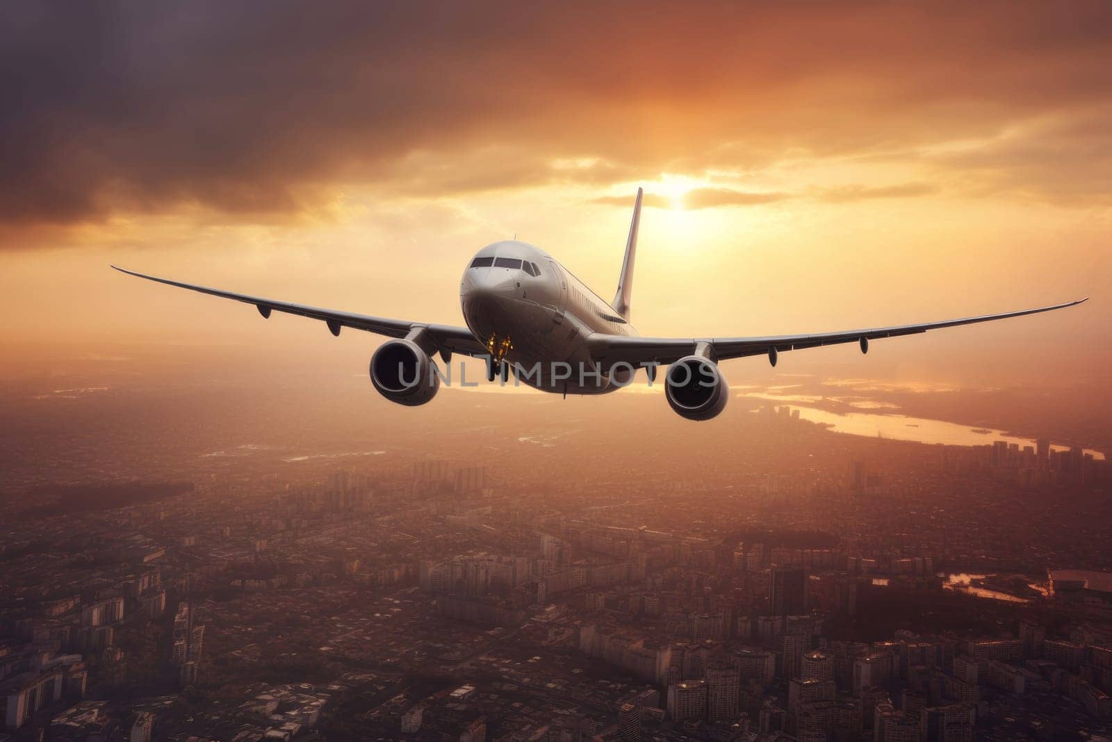 Aeroplane flying. Travel aviation jet. Generate AI