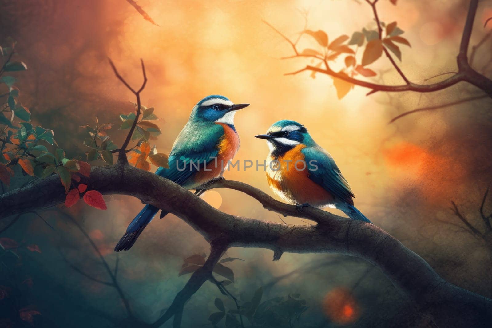 Beautiful Painting Birds. Nature wildlife. Generate Ai