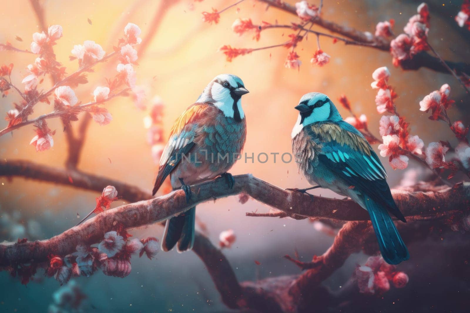 Birds tree branch wildlife. Generate Ai by ylivdesign