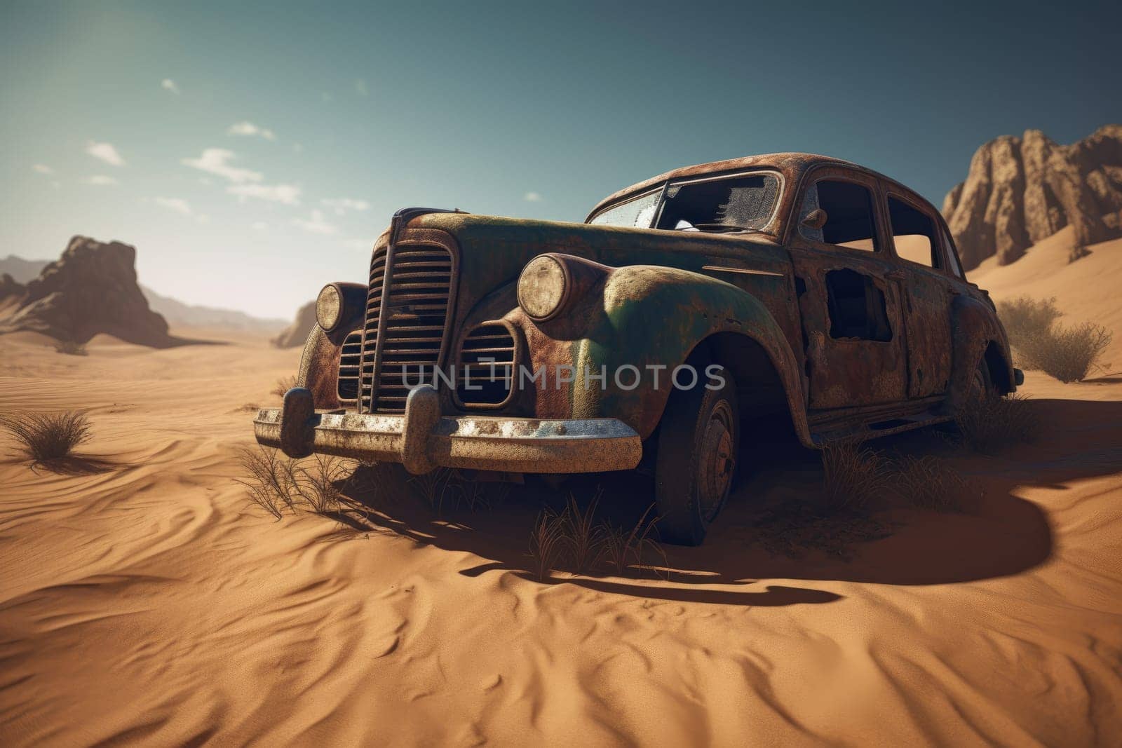 Classic wreck car. Generate Ai by ylivdesign