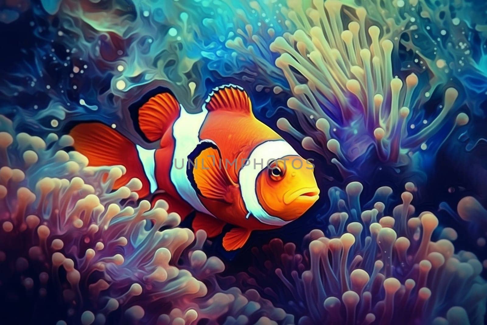 Clownfish underwater nature. Tropical ocean. Generate Ai