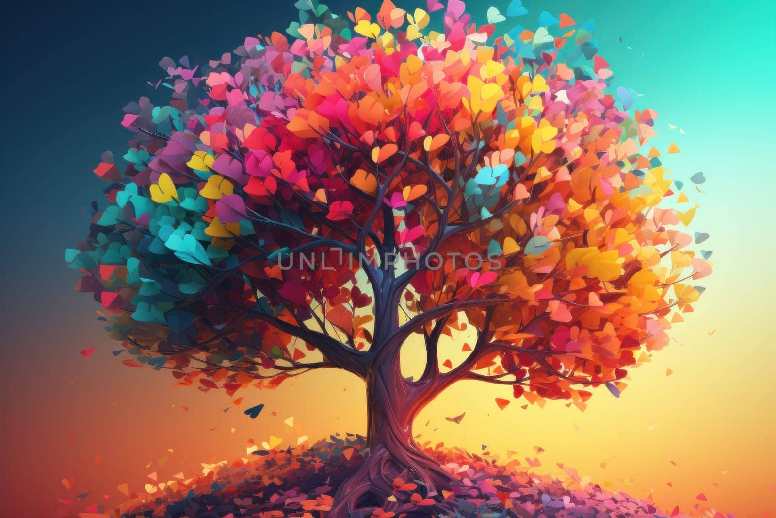 Colorful tree leaves art. Creative famous. Generate Ai