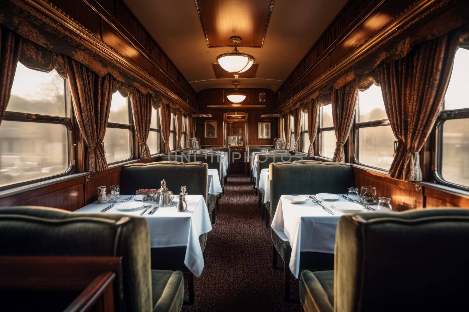 Dining interior train. Generate Ai by ylivdesign