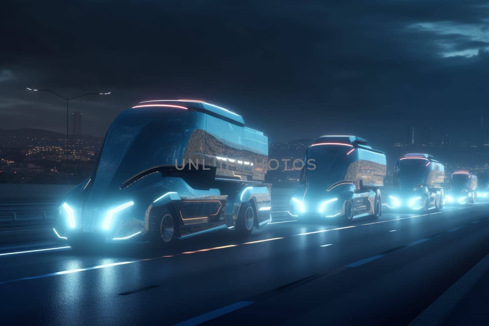 Futuristic neon truck vehicle digital. Generate Ai by ylivdesign