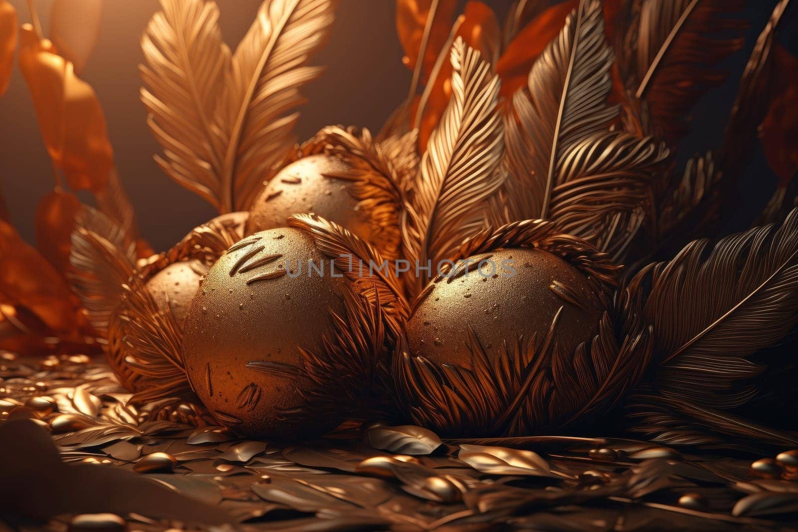 Golden orange feather. Generate Ai by ylivdesign