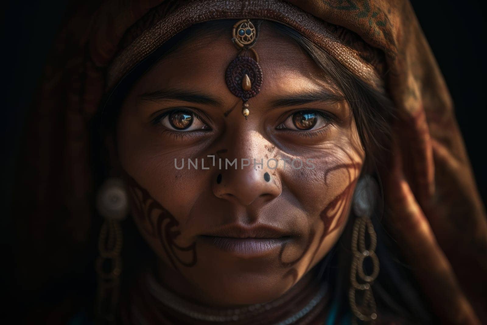 Indian woman portrait. Adult beauty. Fictional person. Generate Ai