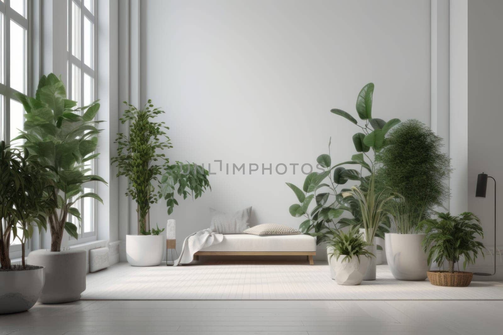 Living room plants minimalism. Interior design. Generate Ai