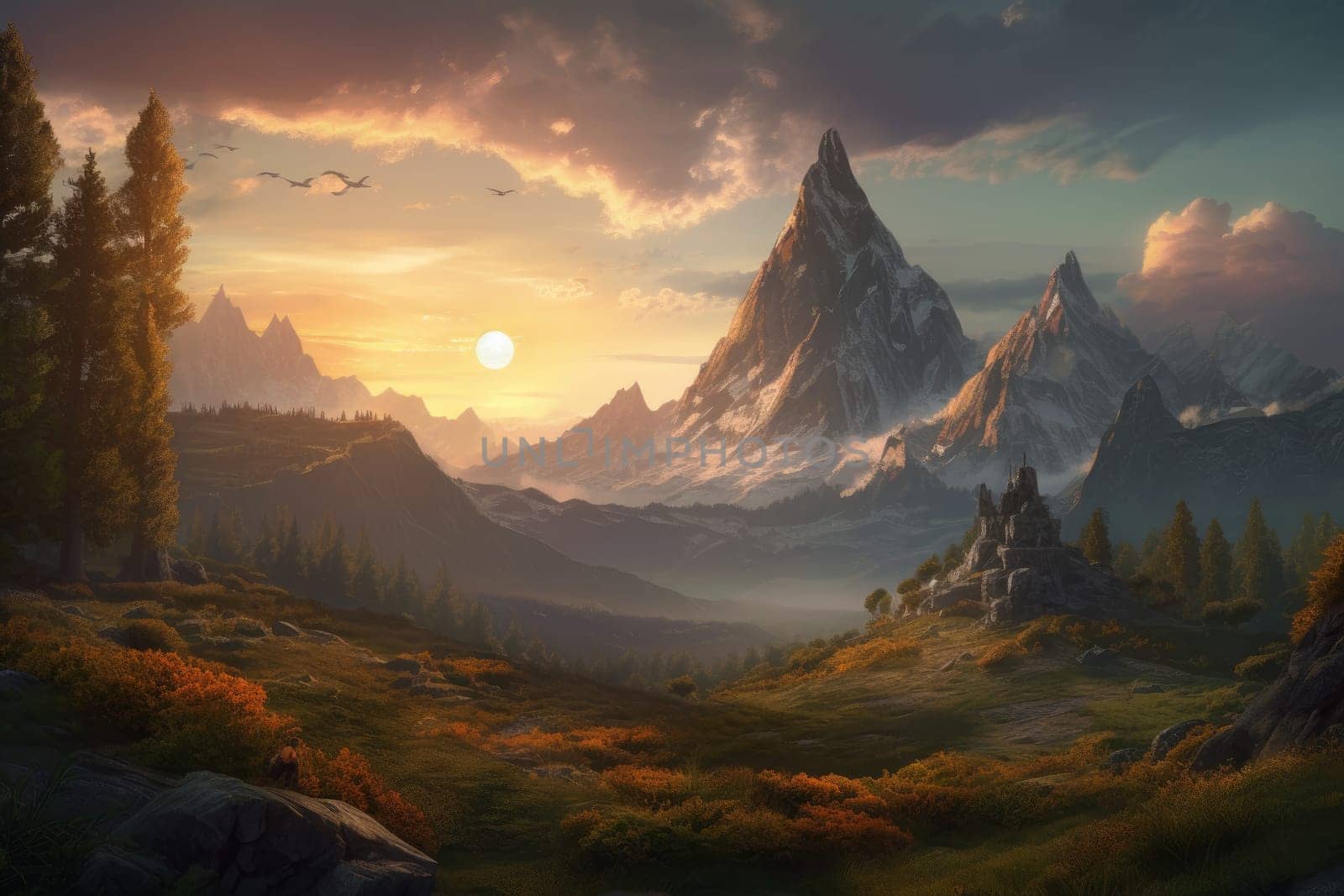 Lonely mountain landscape. Generate Ai by ylivdesign