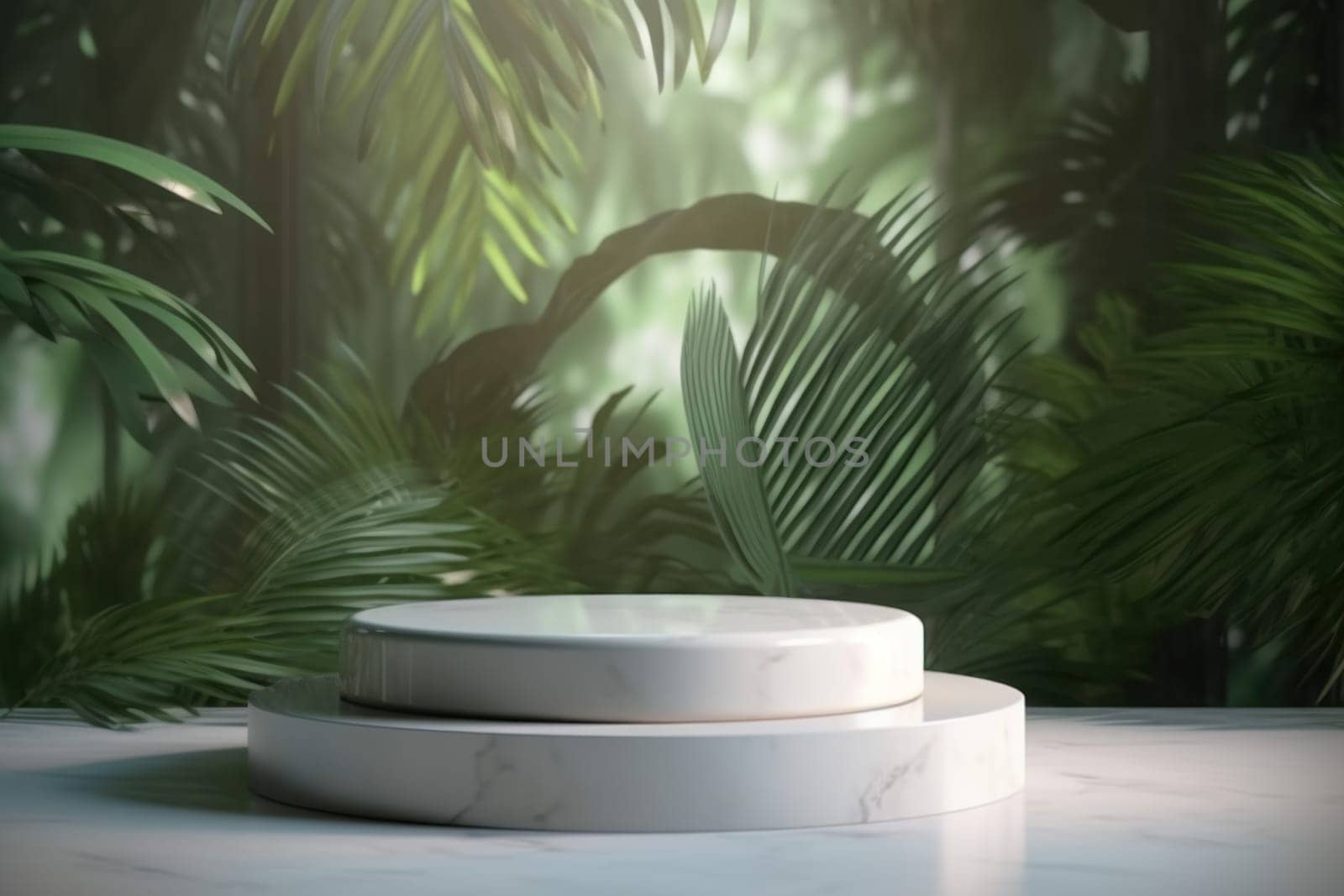 Marble podium tropical. Generate Ai by ylivdesign