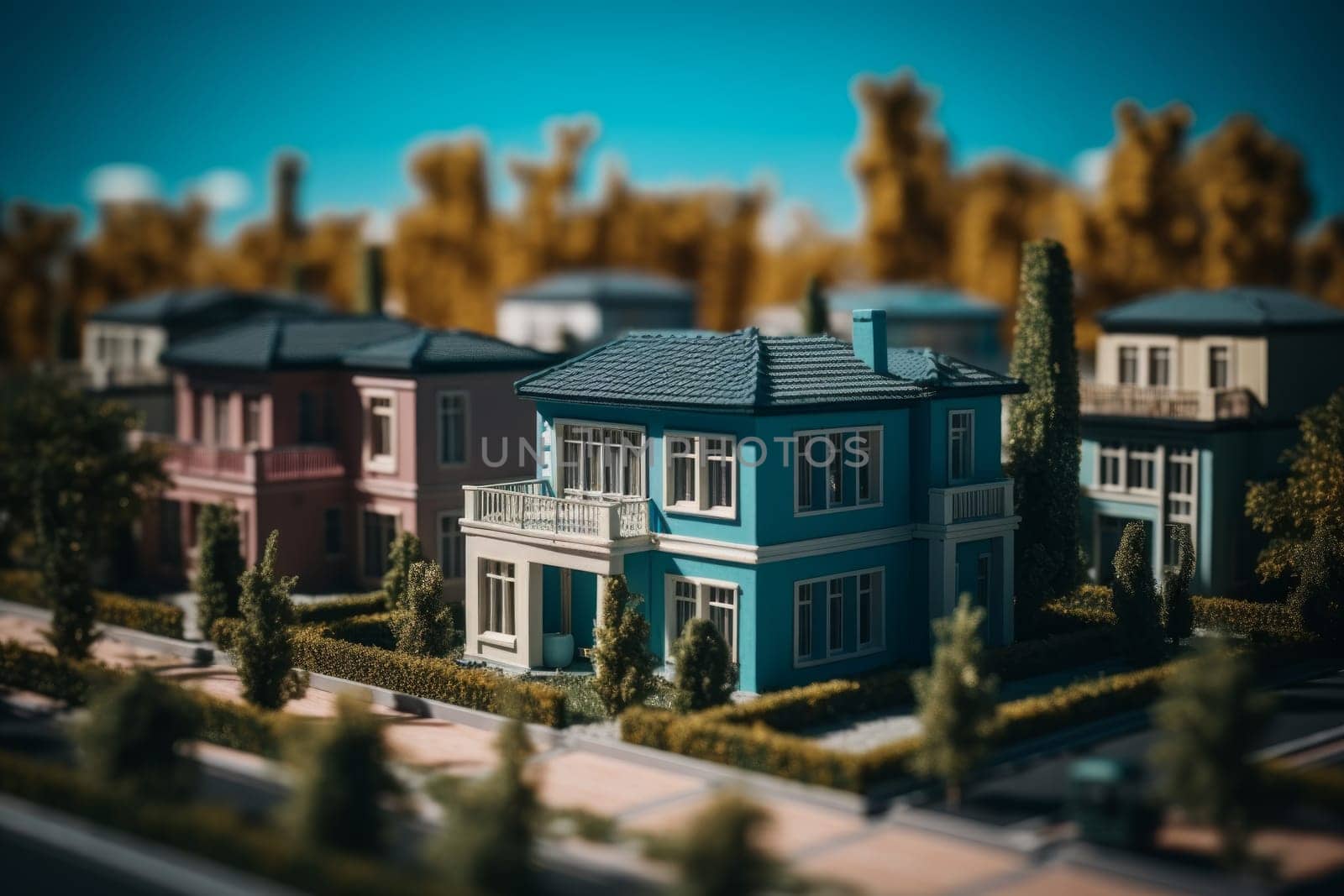 Miniature model villa street. Generate Ai by ylivdesign