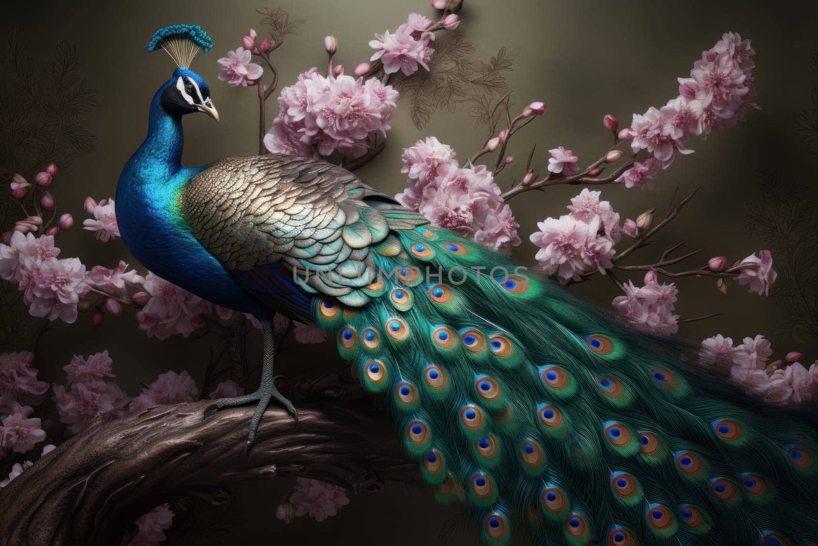 Peacock oriental flower. Generate Ai by ylivdesign