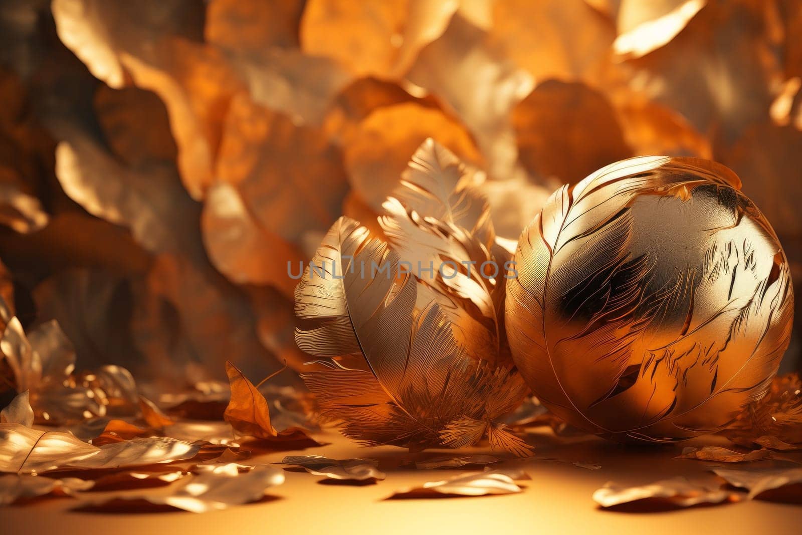 Wallpaper golden feather. Generate Ai by ylivdesign