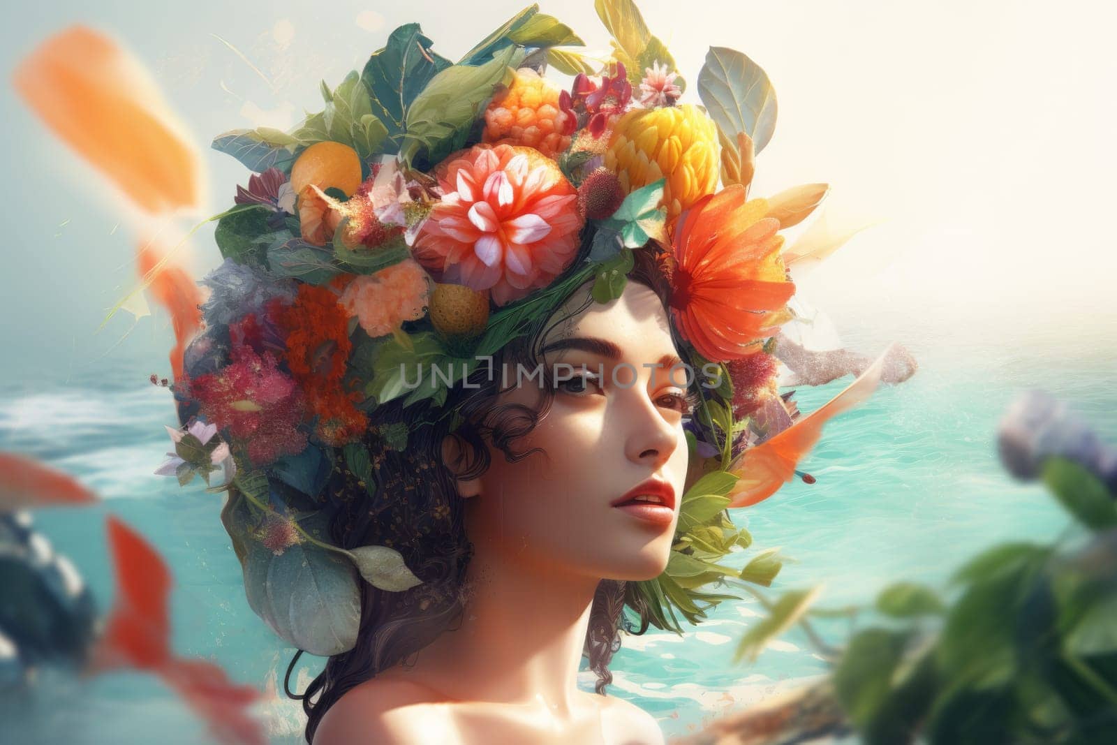Woman summer crown. Generate Ai by ylivdesign