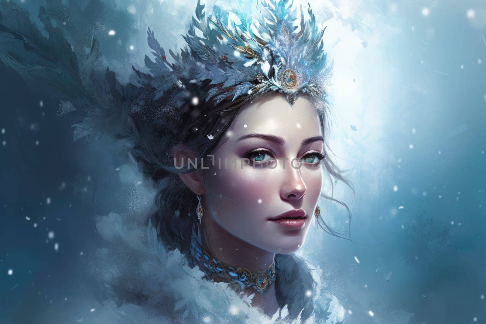 Winter woman queen eyes. Generate Ai by ylivdesign