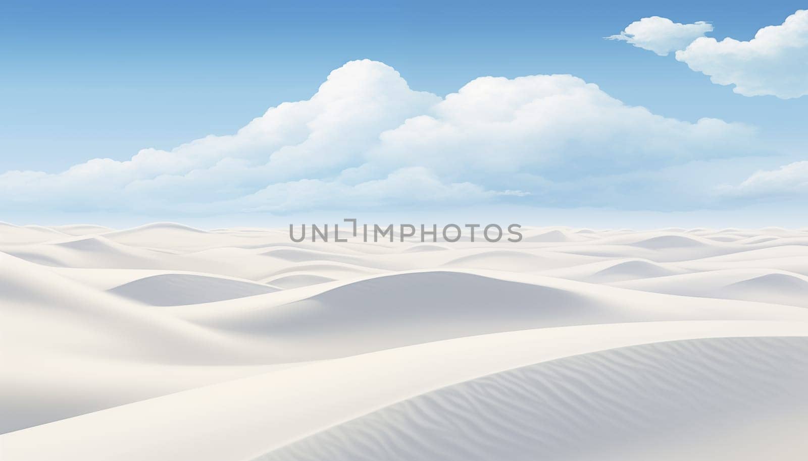 Blue sky with white clouds over the sandy desert. High quality photo