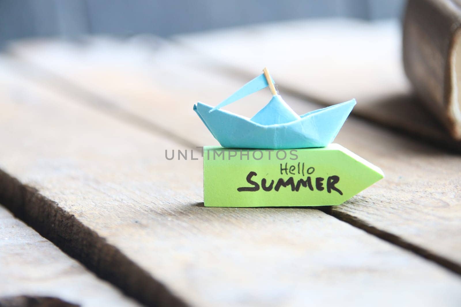 Paper boat and tag Hello Summer. by Markgraf