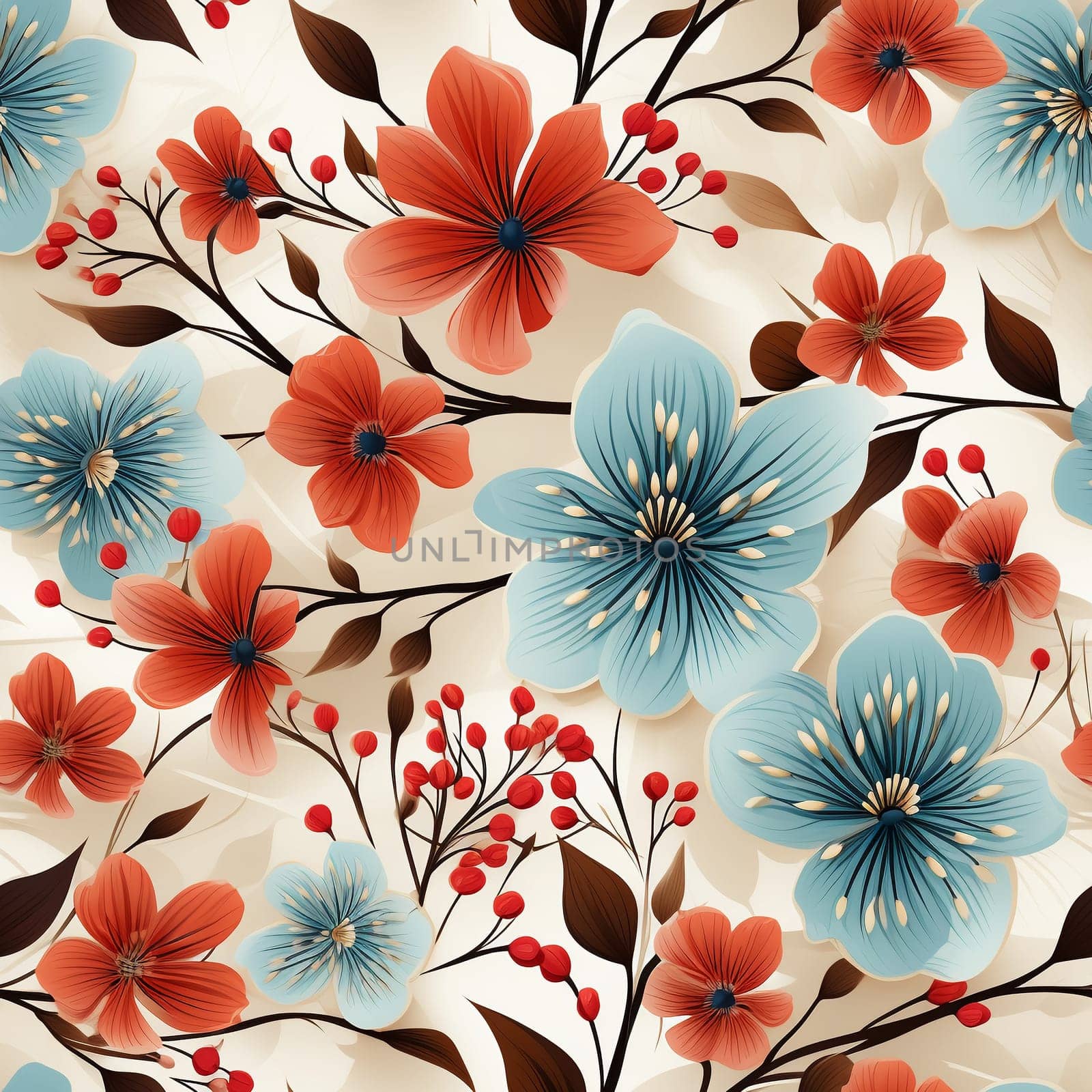 Seamless pattern tile background flowers and floral leaves plants. High quality photo