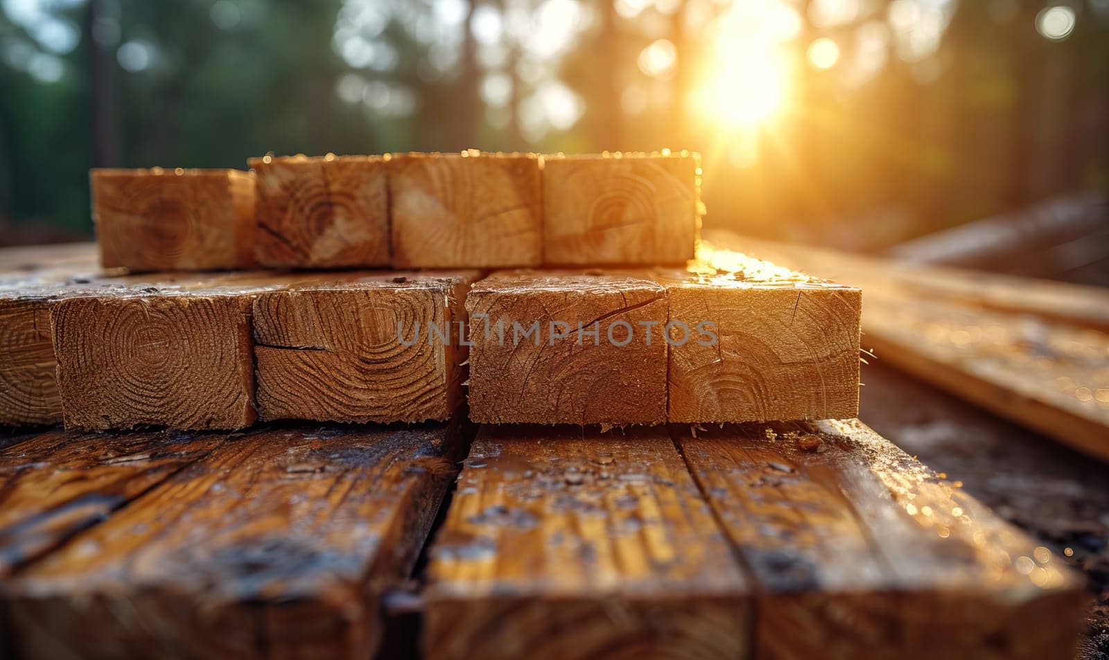 Construction materials boards on a natural background. Selective soft focus.