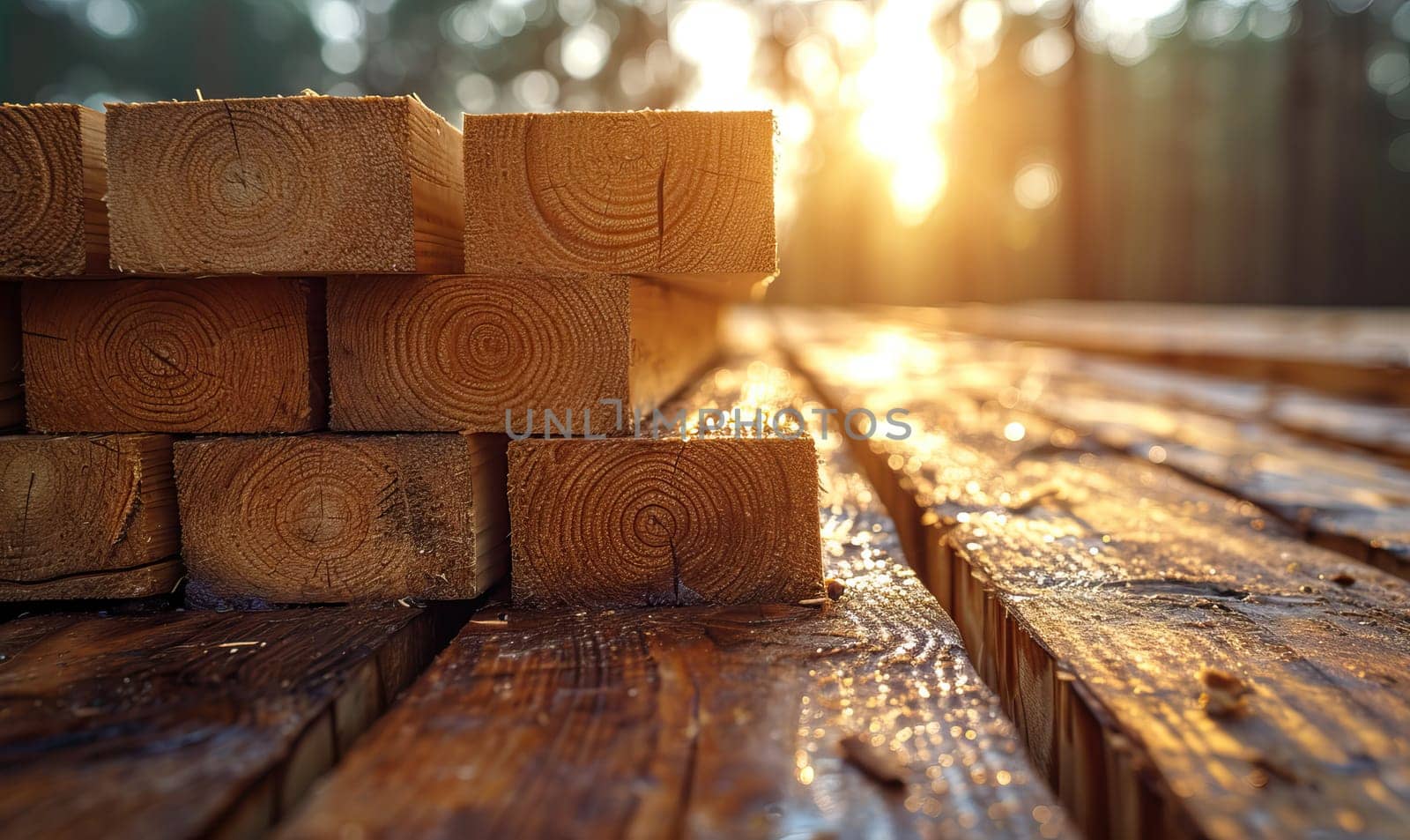 Construction materials boards on a natural background. by Fischeron