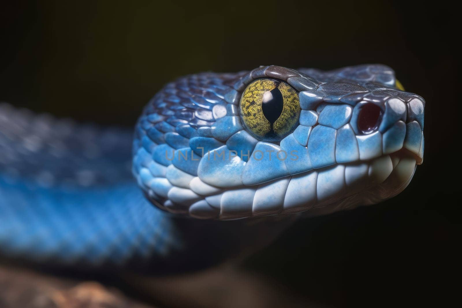 Blue viper snake. Head protected forest. Generate Ai