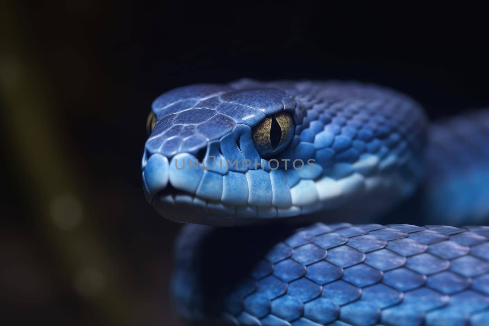 Blue viper snake head. Generate Ai by ylivdesign