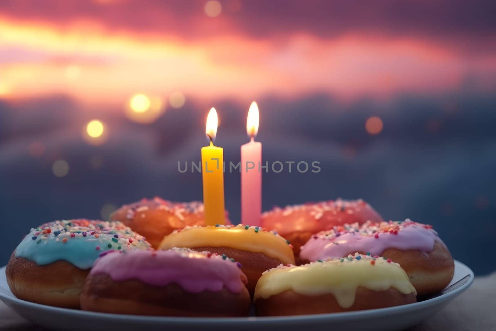 Festive candle donut. Generate Ai by ylivdesign