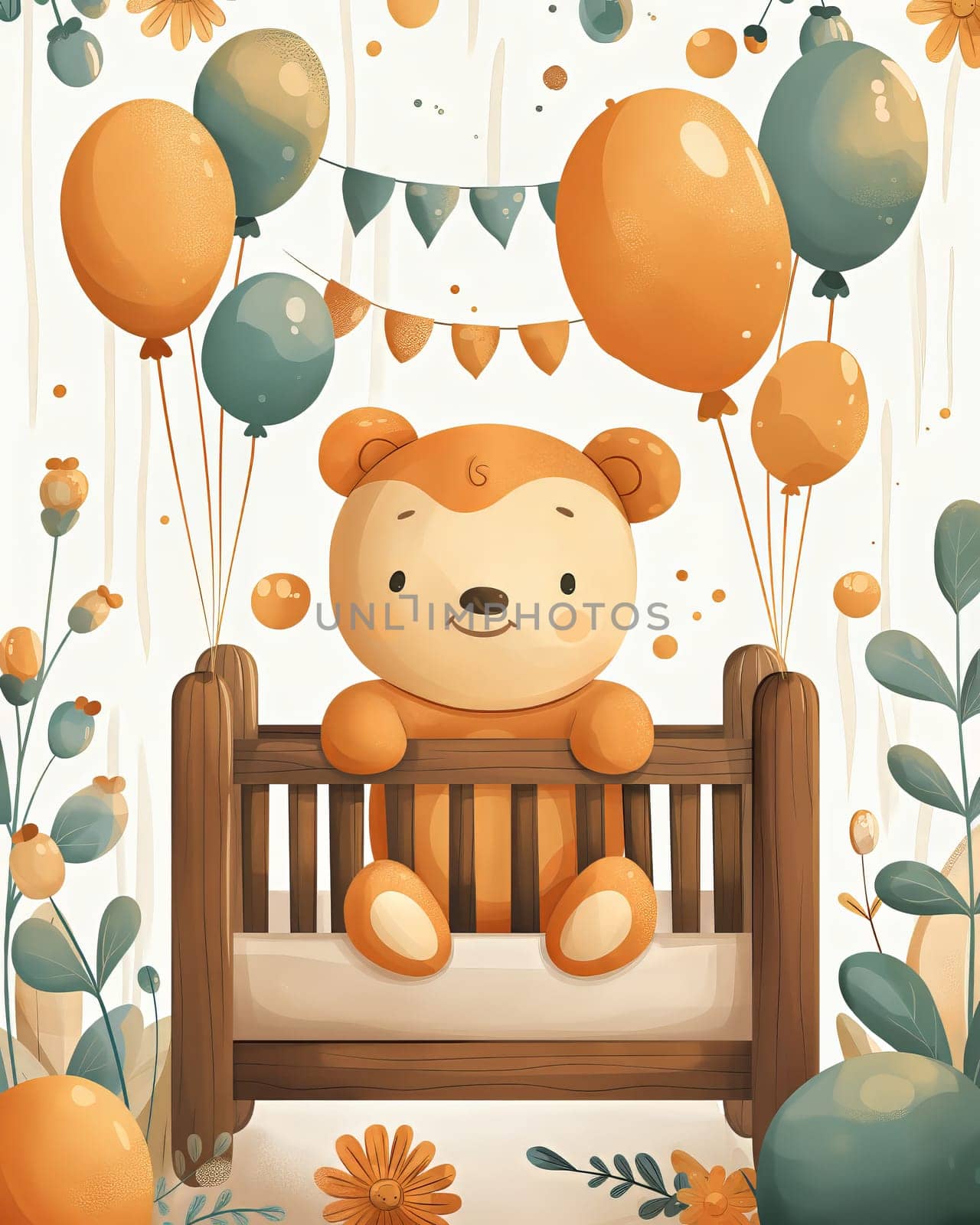 Greeting card, baby crib and congratulation balloons. by Fischeron