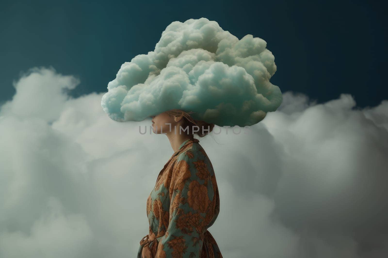 Floating woman cloud. Generate Ai by ylivdesign