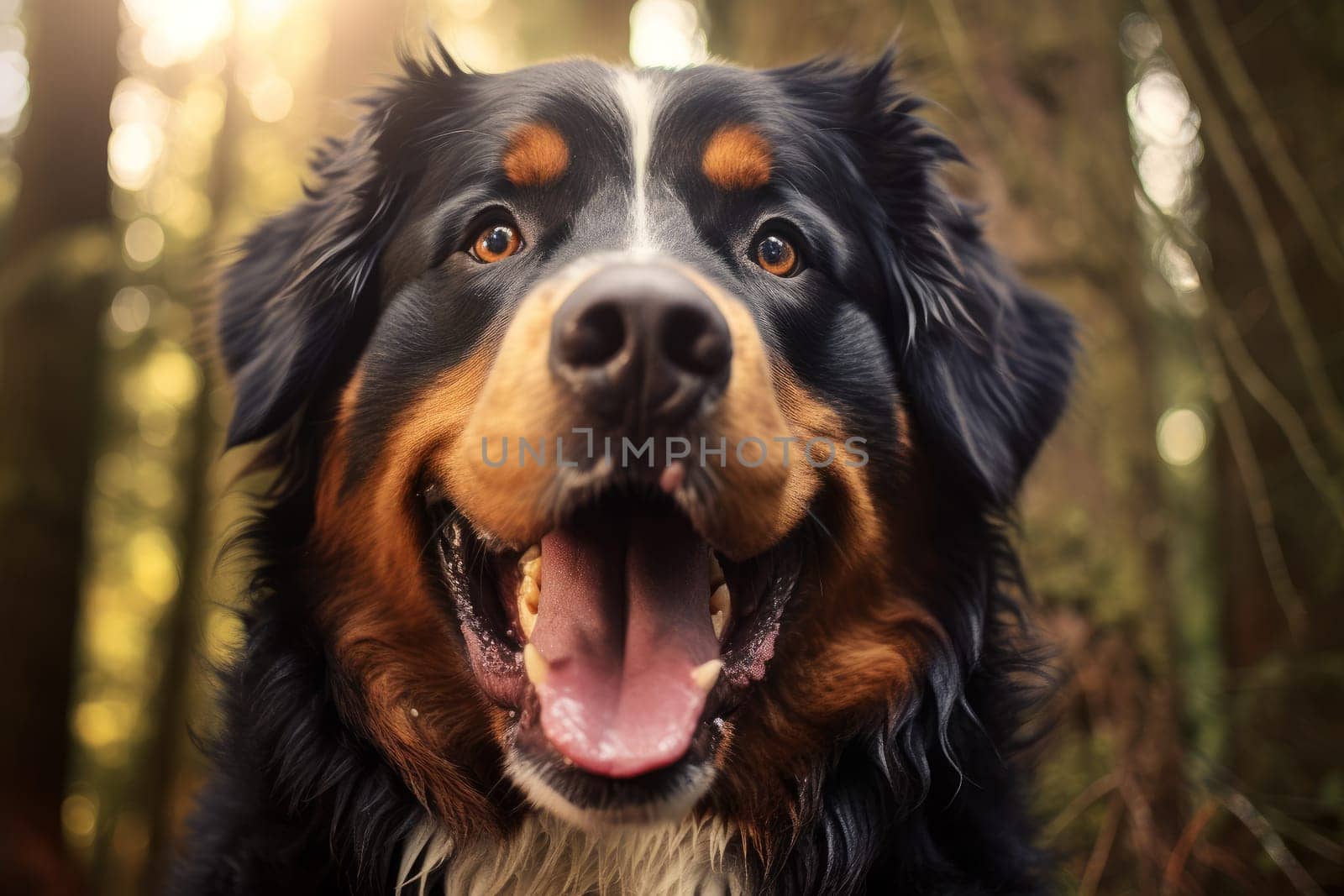 Cute bernese smiling mountain dog. Generate Ai by ylivdesign