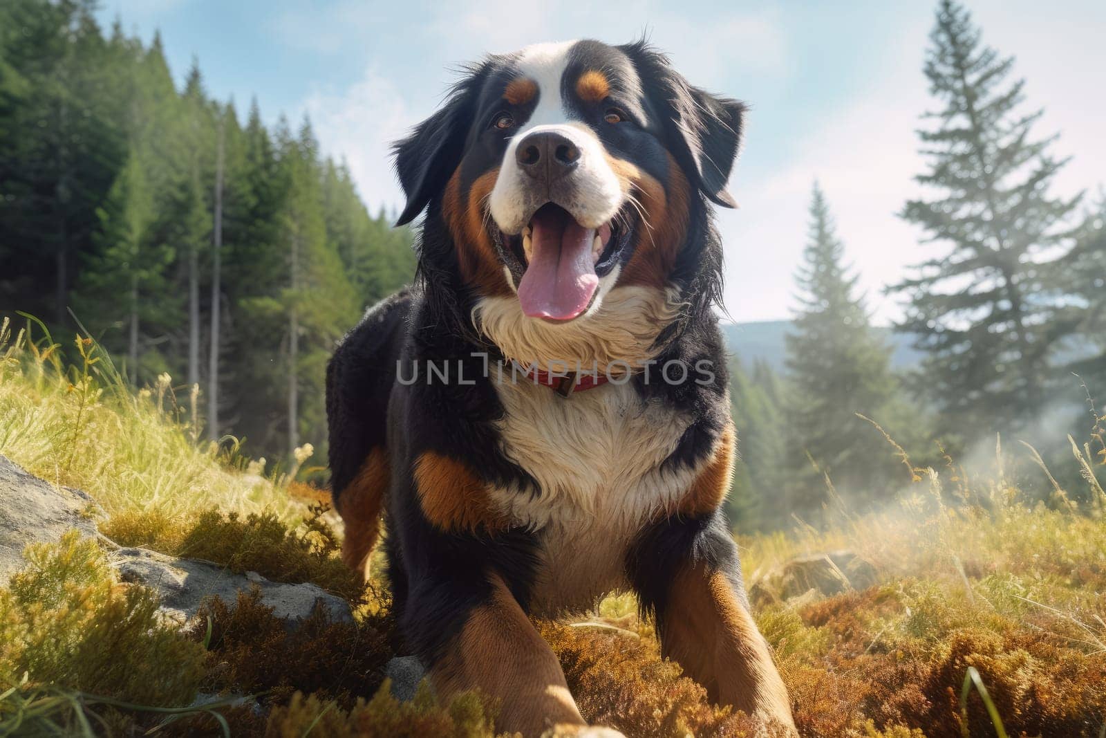 Cute bernese domestic mountain dog. Summer pet. Generate Ai