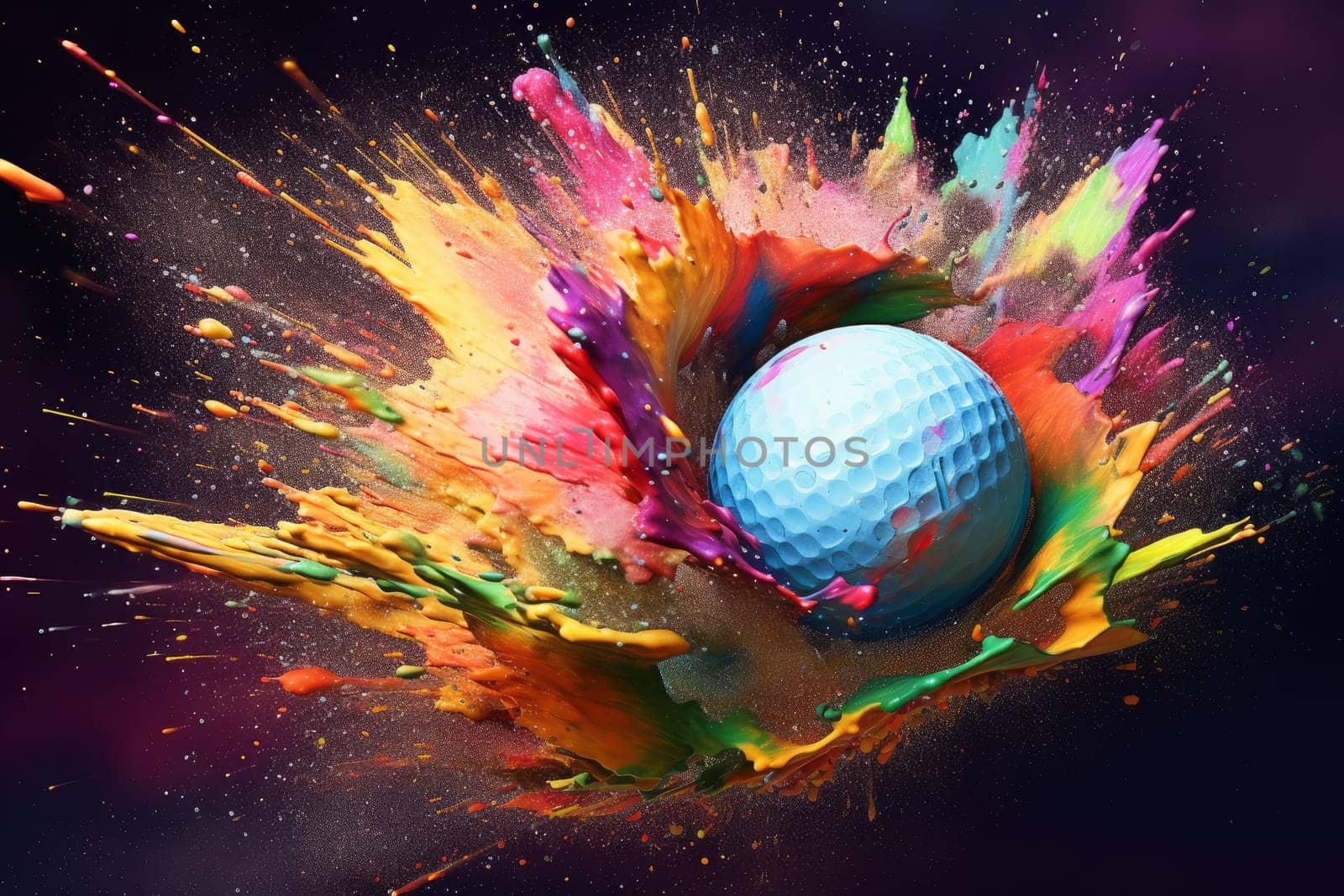 Golf ball paint explosion. Game play. Generate Ai