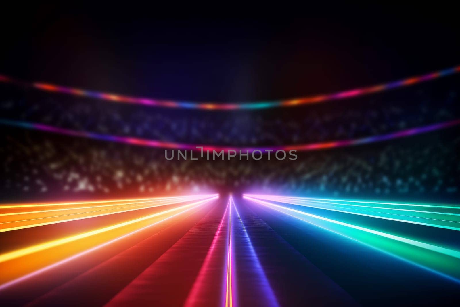 Night sport arena colorful light. Generate Ai by ylivdesign