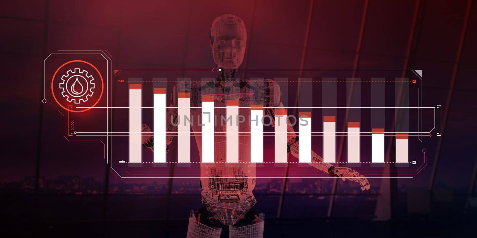 Abstract infographic showing decline in oil technology development.