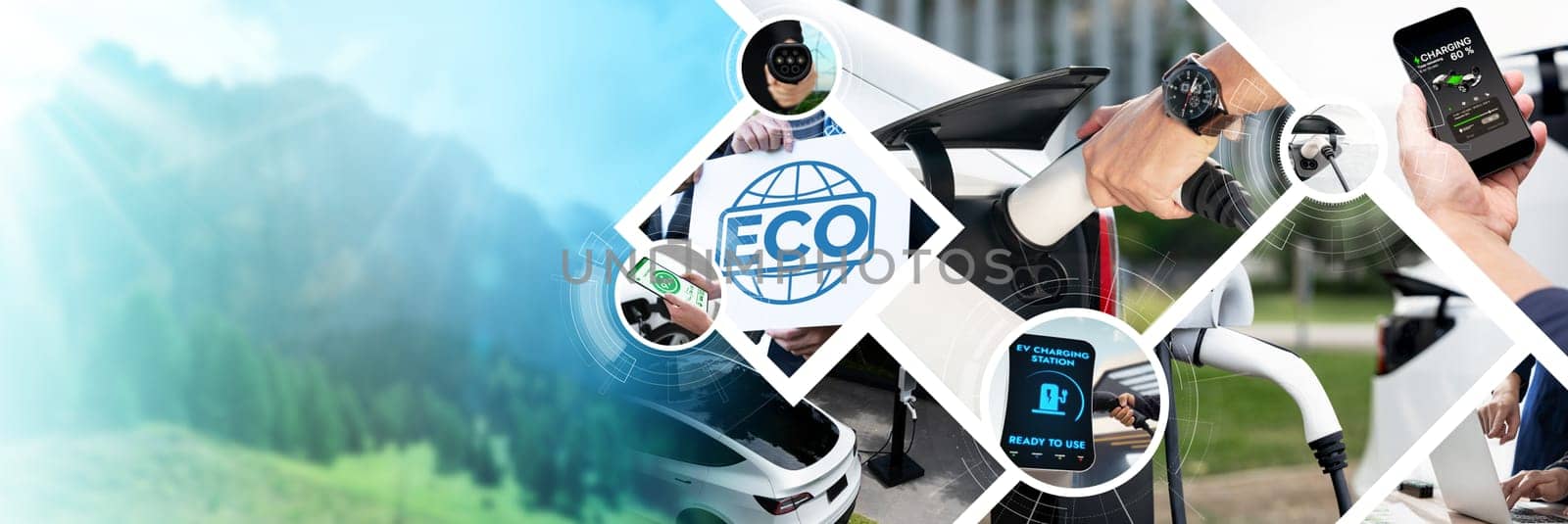 EV electric car vehicle charging and sustainable LCA green energy ESG technology by biancoblue