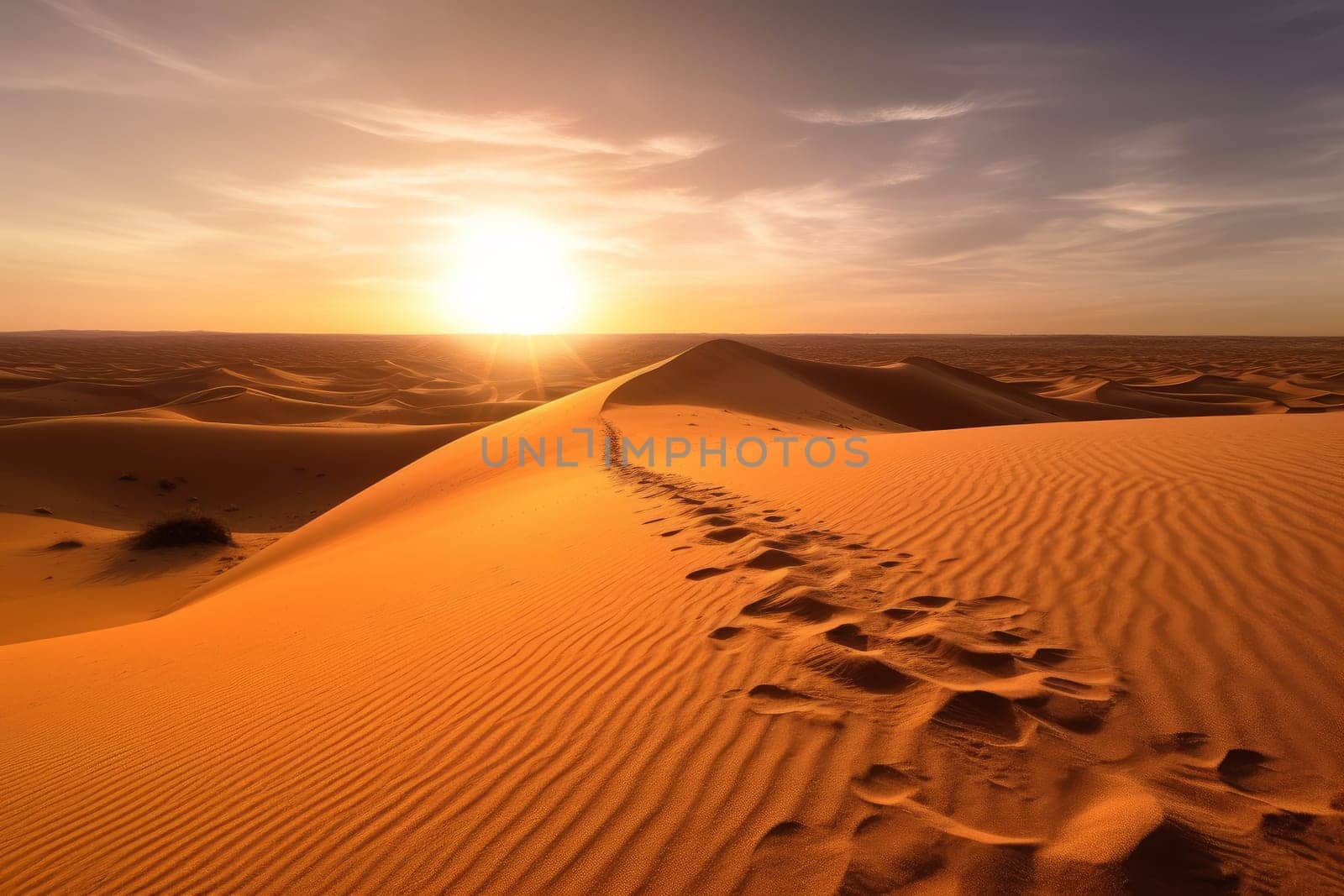 Sunset desert morocco ocean. Warm scenery. Generate Ai
