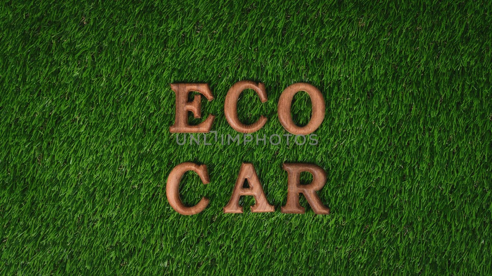 Arranged eco-friendly car and electric vehicle message as backdrop for encouraging campaign promoting environmental friendly transportation with net-zero emission by biophilia design. Gyre