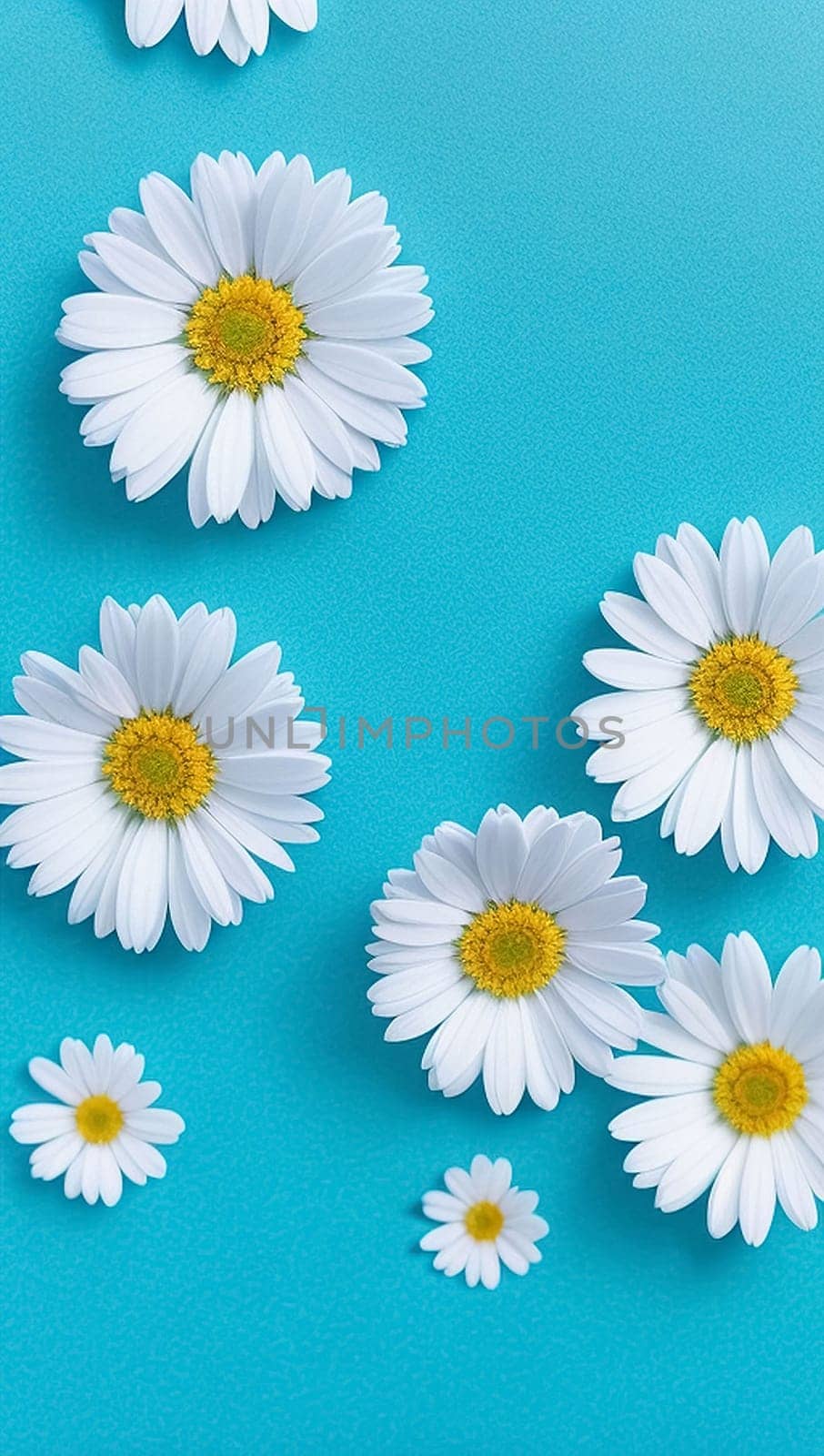 daisy flowers with light blue paper background good for multimedia digital content creation, artistic background