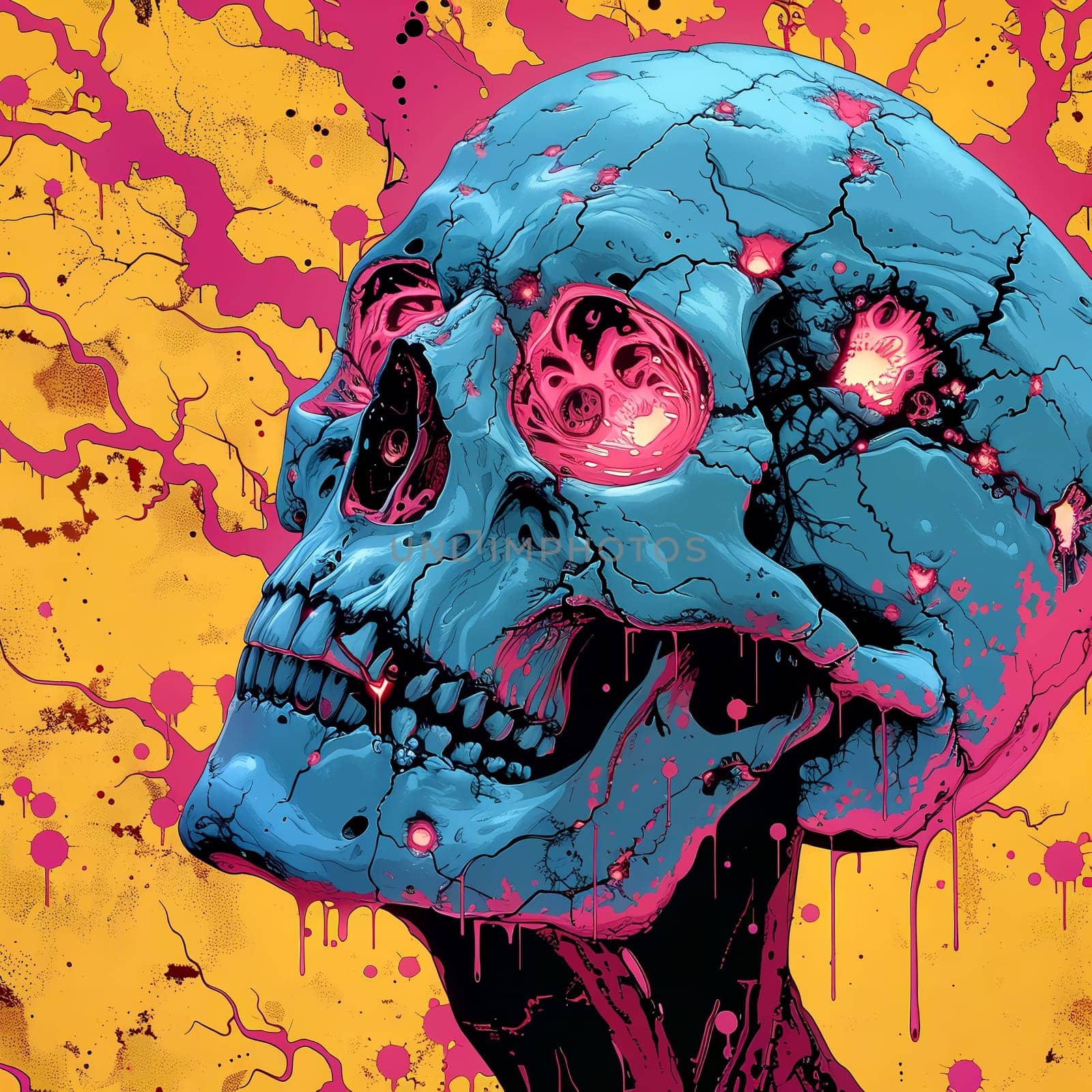 Psychedelic Skull poster. Wall decor. AI Generated by AndreyKENO