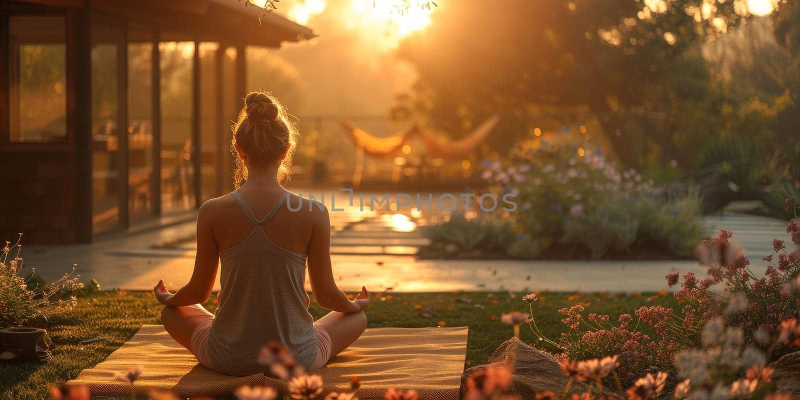 Group of adults attending a yoga class outside in park with natural background.