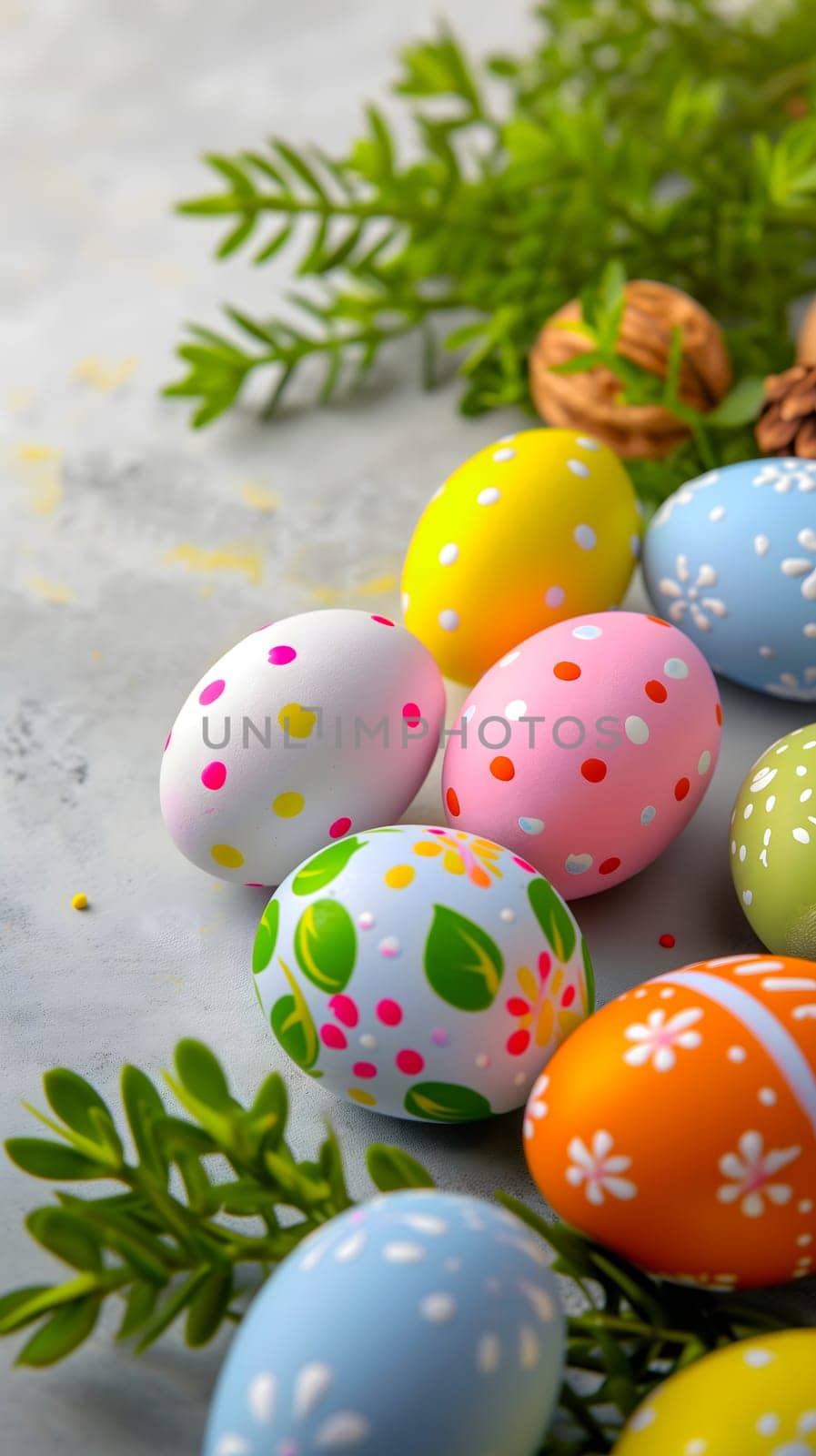 Easter eggs day background and wallpaper. Neural network generated image. Not based on any actual scene or pattern.