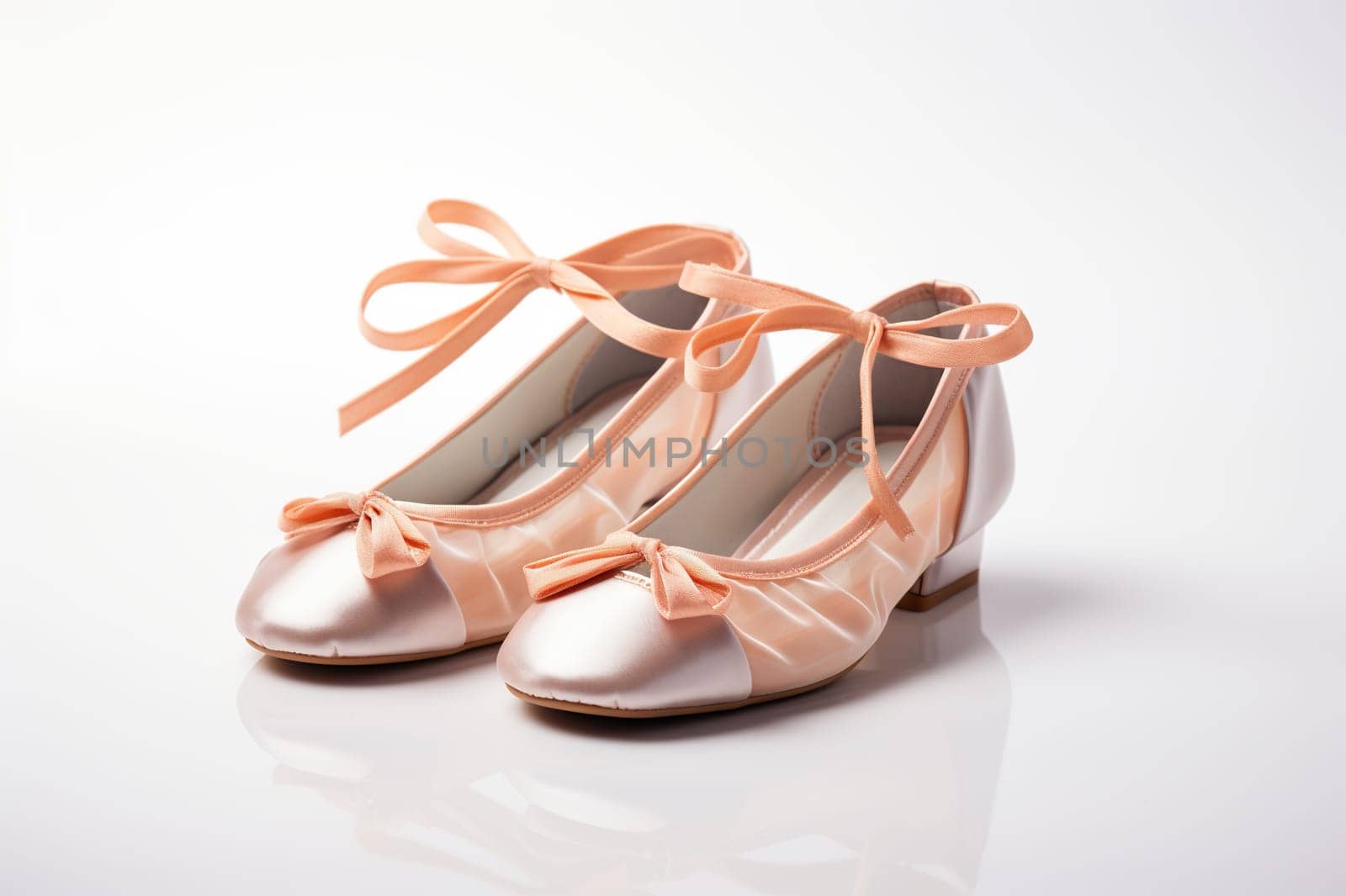 Cute pink shoes with a bow for little girls on a white background.
