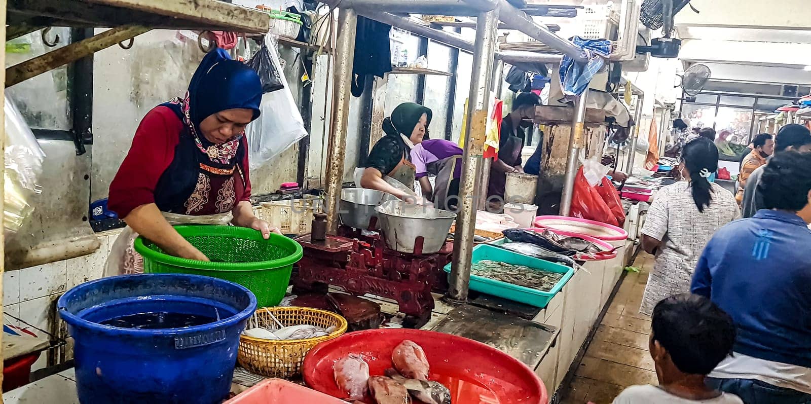 Surakarta, Central Java, Indonesia, 02 June 2023, Kadipolo Wet market Asian local people buy and sell their daily needs by antoksena