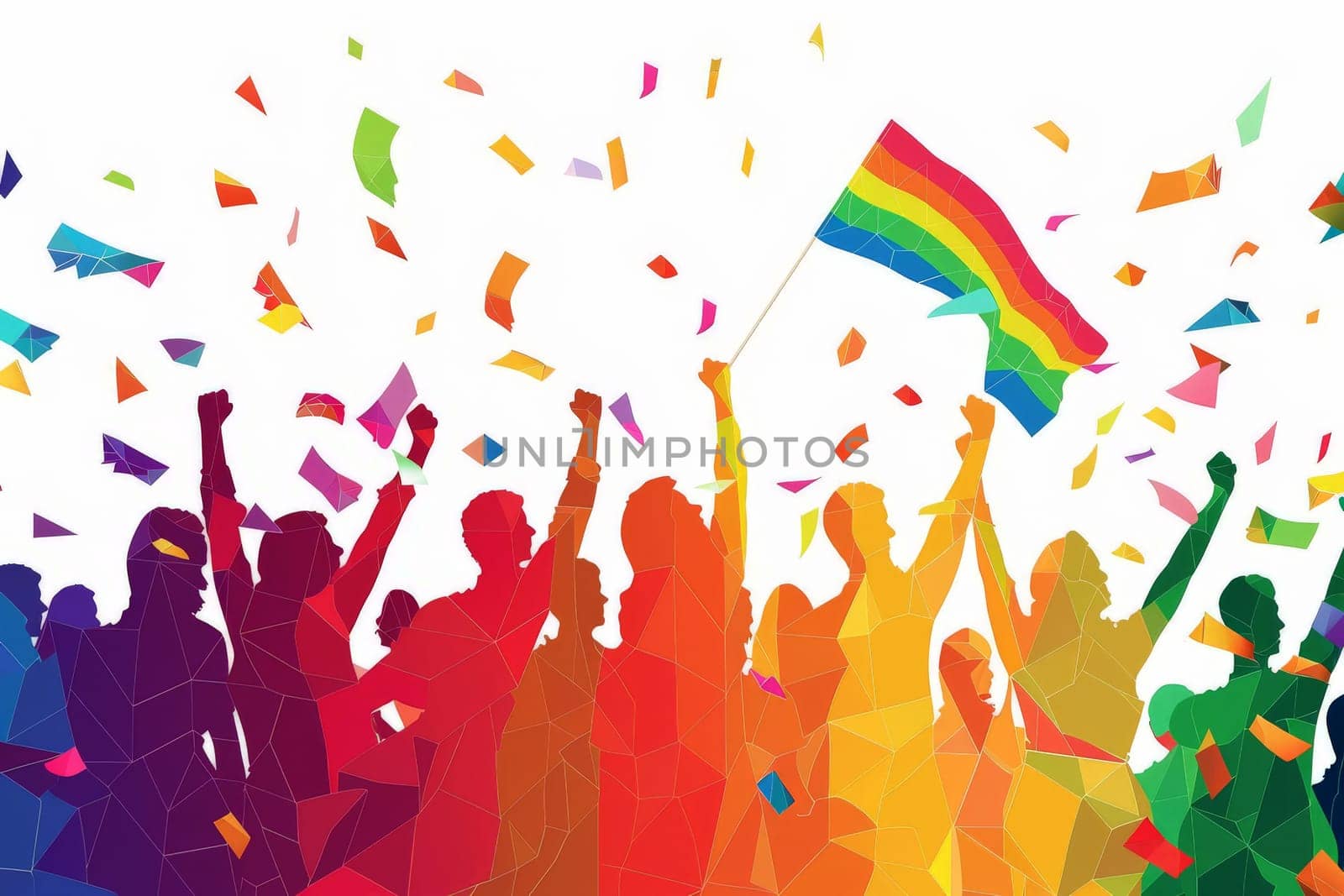 people holding rainbow flags. Pride Month and Day. love conquers all, generative ai.
